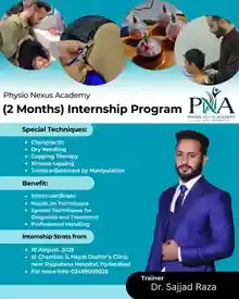 Two month physiotherapy internship program poster with trainer Dr. Sajjad Raza in Hyderabad