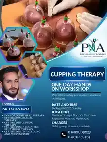 Cupping Therapy one day hands-on workshop poster with trainer Dr. Sajjad Raza in Hyderabad